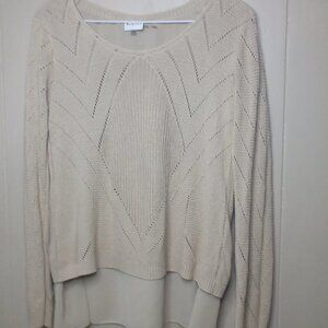 Sioni Blouse Sweater M Long Sleeve Open Knit Back Lace Up Lined Tan
